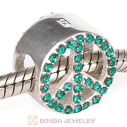 Sterling Silver Peace Button Beads with Emerald Austrian Crystal