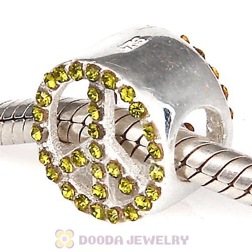 Sterling Silver Peace Button Beads with Olivine Austrian Crystal