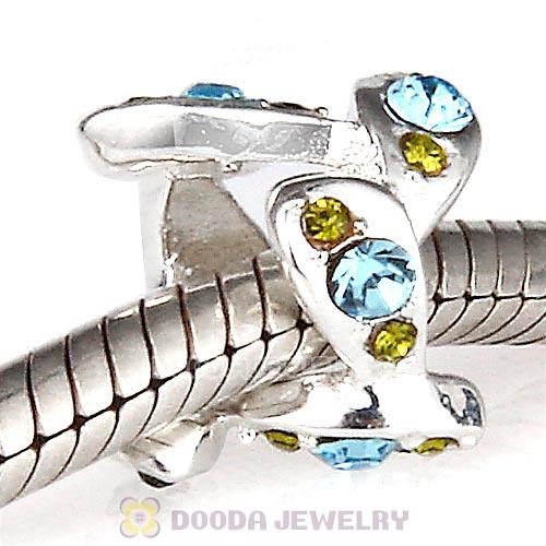 Sterling Silver Leaft Beads with Aquamarine Olivine Austrian Crystal