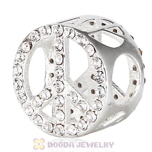 Sterling Silver Pave Peace Beads with Crystal Austrian Crystal