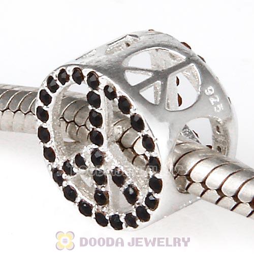 Sterling Silver Pave Peace Beads with Jet Austrian Crystal