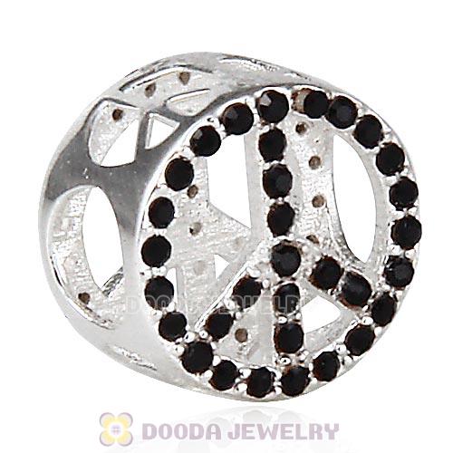Sterling Silver Pave Peace Beads with Jet Austrian Crystal