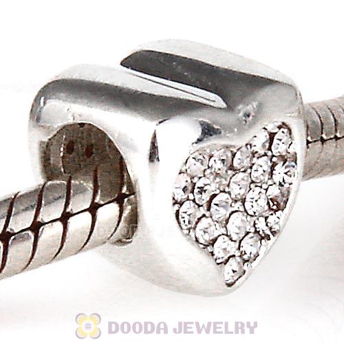 Sterling Silver Glitter Heart Beads with Crystal Austrian Crystal