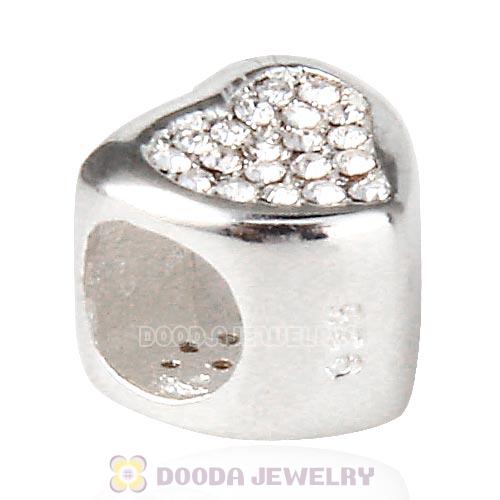 Sterling Silver Glitter Heart Beads with Crystal Austrian Crystal