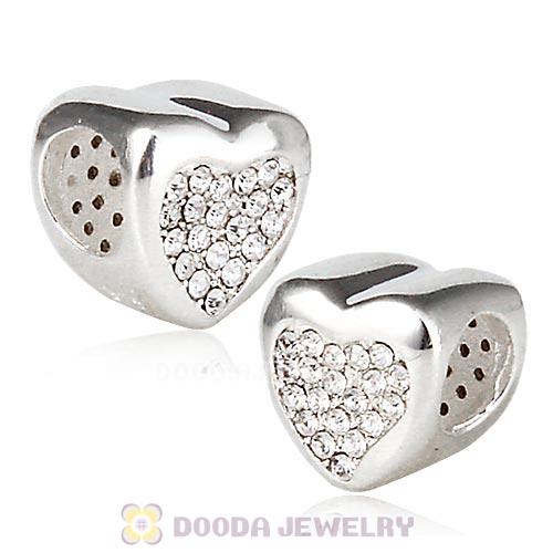 Sterling Silver Glitter Heart Beads with Crystal Austrian Crystal