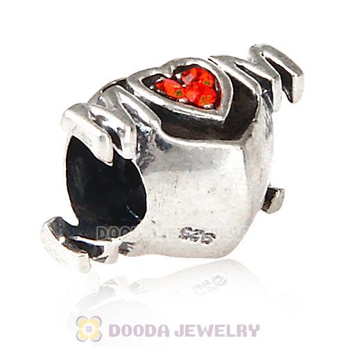 Sterling Silver European MOM Heart Bead with Hyacinth Austrian Crystal