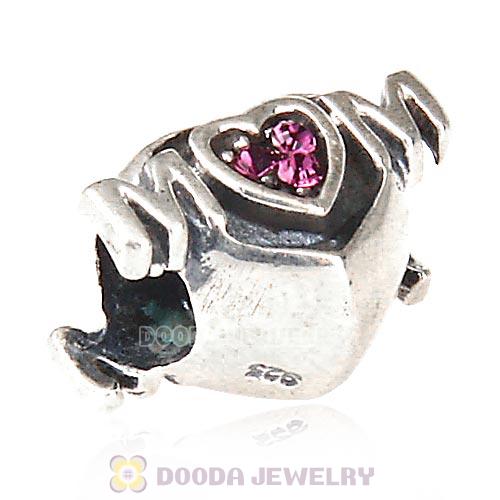 Sterling Silver European MOM Heart Bead with Amethyst Austrian Crystal