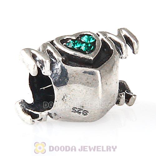 Sterling Silver European MOM Heart Bead with Emerald Austrian Crystal