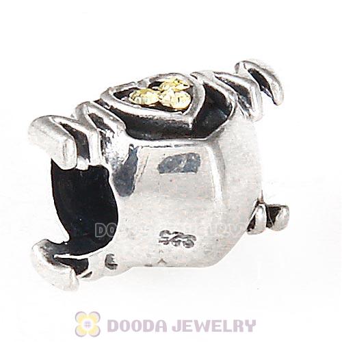 Sterling Silver European MOM Heart Bead with Jonquil Austrian Crystal