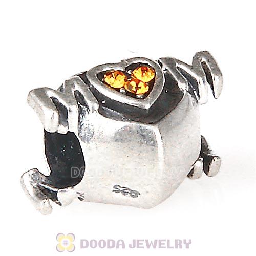 Sterling Silver European MOM Heart Bead with Topaz Austrian Crystal