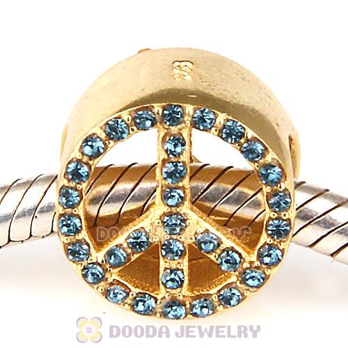 Gold Plated Sterling Silver Peace Button Beads with Montana Austrian Crystal