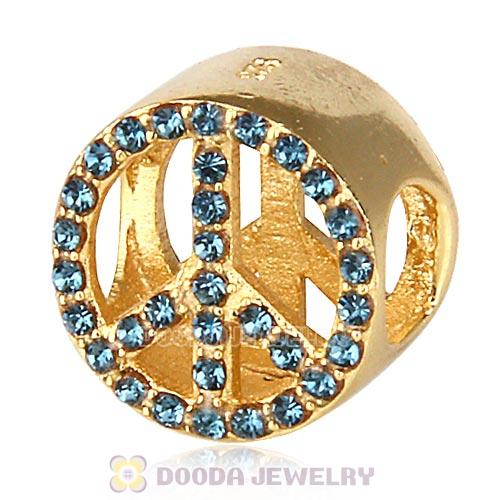 Gold Plated Sterling Silver Peace Button Beads with Montana Austrian Crystal