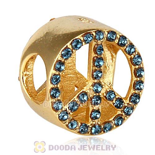 Gold Plated Sterling Silver Peace Button Beads with Montana Austrian Crystal