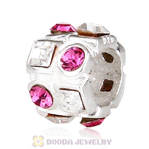 Sterling Silver Beads with Circle Rose Square Clear Austrian Crystal