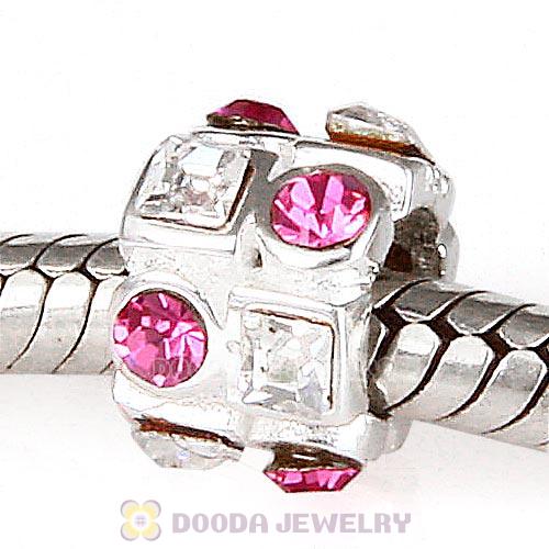 Sterling Silver Beads with Circle Rose Square Clear Austrian Crystal