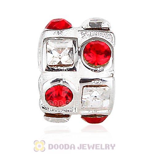Sterling Silver Beads with Circle Light Siam Square Clear Austrian Crystal