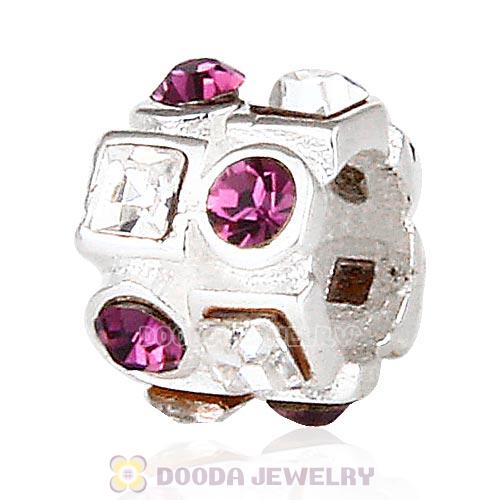 Sterling Silver Beads with Circle Amethyst Square Clear Austrian Crystal