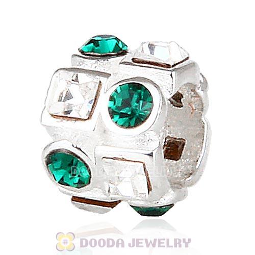 Sterling Silver Beads with Circle Emerald Square Clear Austrian Crystal