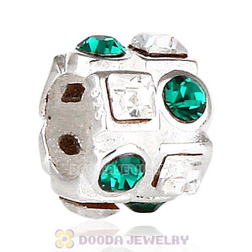 Sterling Silver Beads with Circle Emerald Square Clear Austrian Crystal