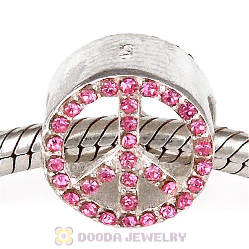 Sterling Silver Peace Button Beads with Rose Austrian Crystal