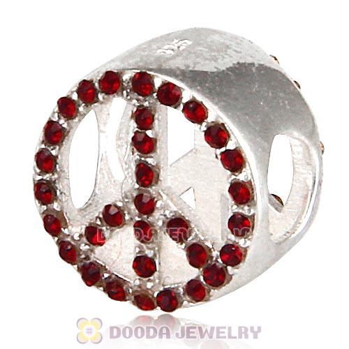Sterling Silver Peace Button Beads with Siam Austrian Crystal