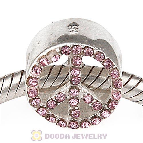 Sterling Silver Peace Button Beads with Light Amethyst Austrian Crystal