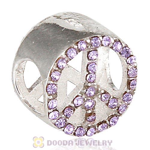 Sterling Silver Peace Button Beads with Violet Austrian Crystal
