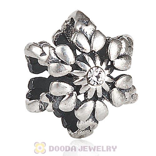 Antique Sterling Silver Christmas Snowflake Charm Beads with Crystal