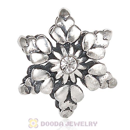 Antique Sterling Silver Christmas Snowflake Charm Beads with Crystal