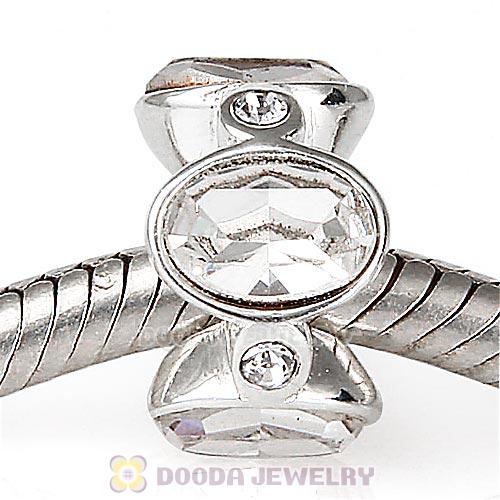 European Sterling Silver Oval Beads with Crystal Austrian Crystal