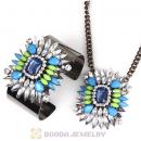 Multi Color Resin Crystal Pendant Necklace and Bangle Set Wholesale