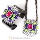 Multi Color Resin Crystal Pendant Necklace and Bangle Set Wholesale