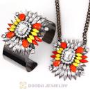 Multi Color Resin Crystal Pendant Necklace and Bangle Set Wholesale