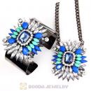 Multi Color Resin Crystal Pendant Necklace and Bangle Set Wholesale