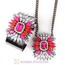 Multi Color Resin Crystal Pendant Necklace and Bangle Set Wholesale