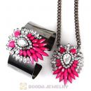 Multi Color Resin Crystal Pendant Necklace and Bangle Set Wholesale