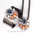 Multi Color Resin Crystal Pendant Necklace and Bangle Set Wholesale