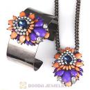 Multi Color Resin Crystal Pendant Necklace and Bangle Set Wholesale