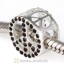 Sterling Silver Pave Peace Beads with Jet Austrian Crystal