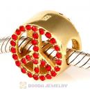 Gold Plated Sterling Silver Peace Button Beads with Light Siam Austrian Crystal