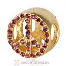 Gold Plated Sterling Silver Peace Button Beads with Amethyst Austrian Crystal
