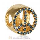Gold Plated Sterling Silver Peace Button Beads with Montana Austrian Crystal