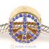 Gold Plated Sterling Silver Peace Button Beads with Sapphire Austrian Crystal