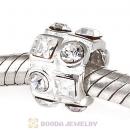 Sterling Silver Beads with Circle Square Clear Austrian Crystal