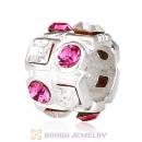 Sterling Silver Beads with Circle Rose Square Clear Austrian Crystal