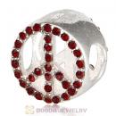 Sterling Silver Peace Button Beads with Siam Austrian Crystal