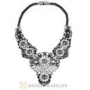 Luxury brand Black Diamond and Clear Crystal Flower Statement Necklaces Wholesale
