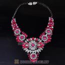 Luxury brand Hot Pink and Clear Crystal Flower Statement Necklaces Wholesale