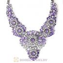 Luxury brand Purple and Clear Crystal Flower Statement Necklaces Wholesale