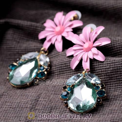 Fashion Alloy Resin Crystal Flower Teardrop Stud Earrings